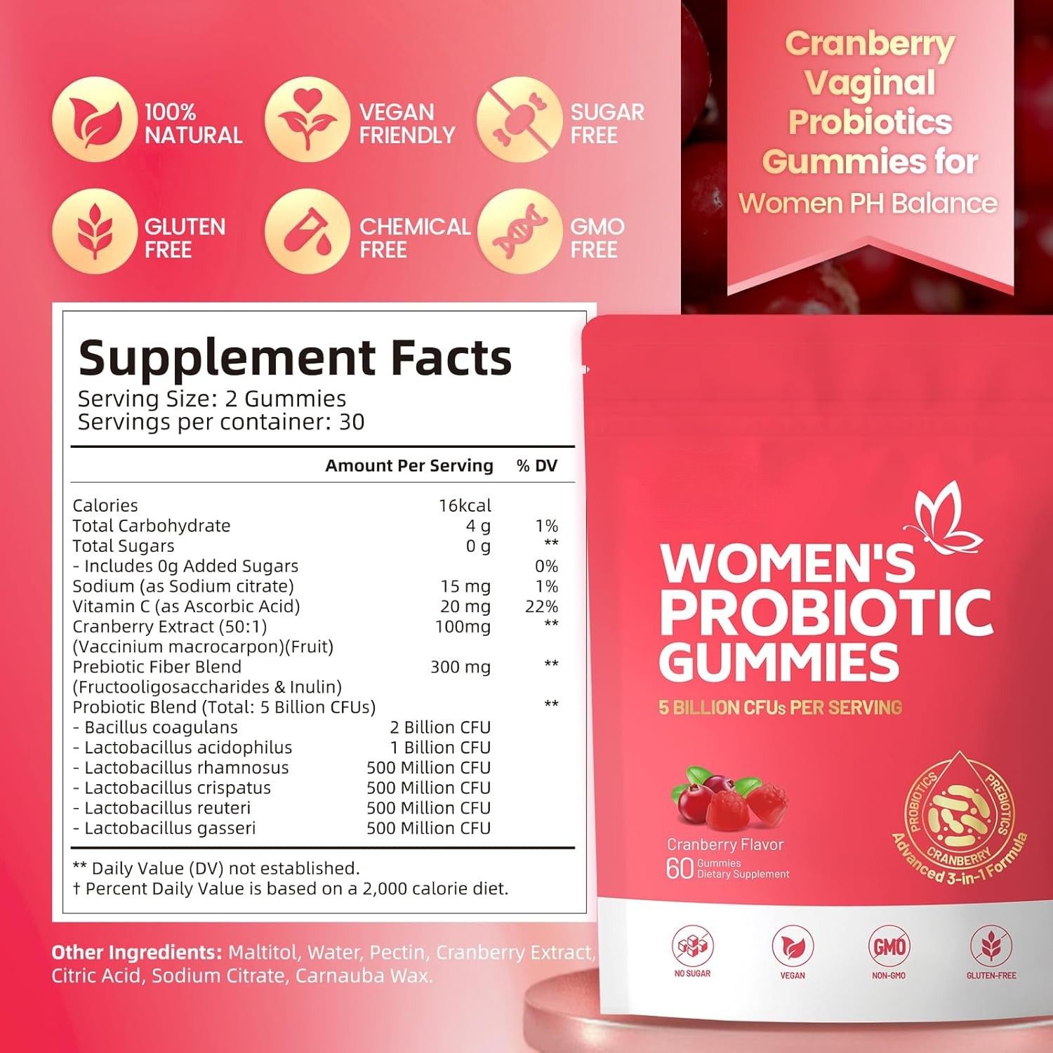 Supplement facts panel – probiotics for BV and vaginal health