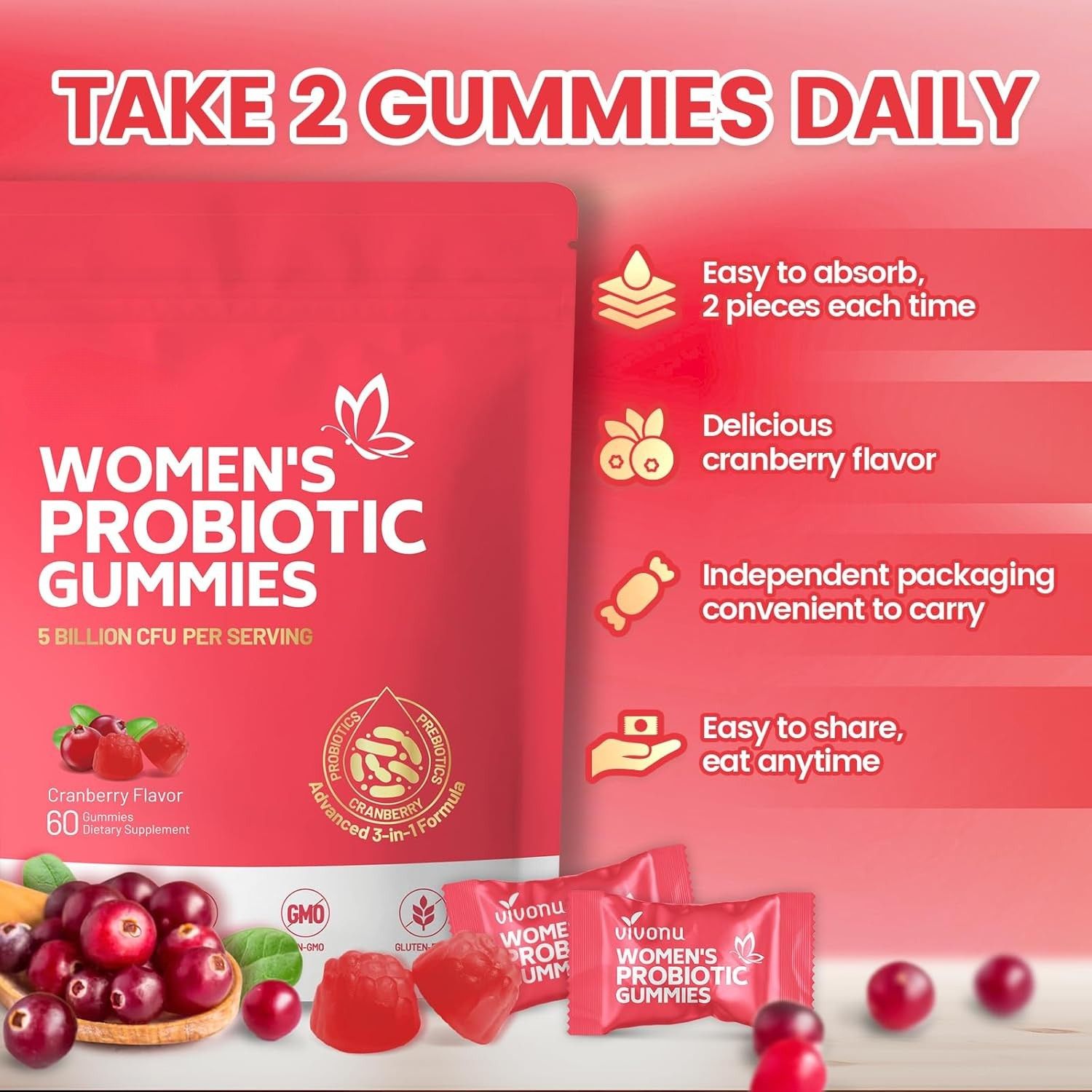 Take 2 gummies daily – best probiotics for yeast infection and vaginal health